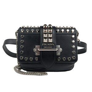 Prada Black Cahier Studded Chain Convertible Belt Bag